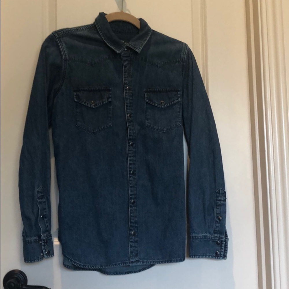 Denim shirt bottom down.  Lucky brand